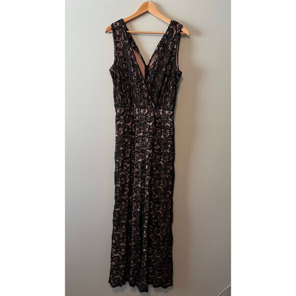 Boston Proper Size 10 All Over Lace Jumpsuit Black Wide Leg Cocktail Party Glam - Picture 6 of 16